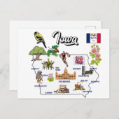 geïllustreerde kaart van Iowa in de VS (Voorkant / Achterkant)