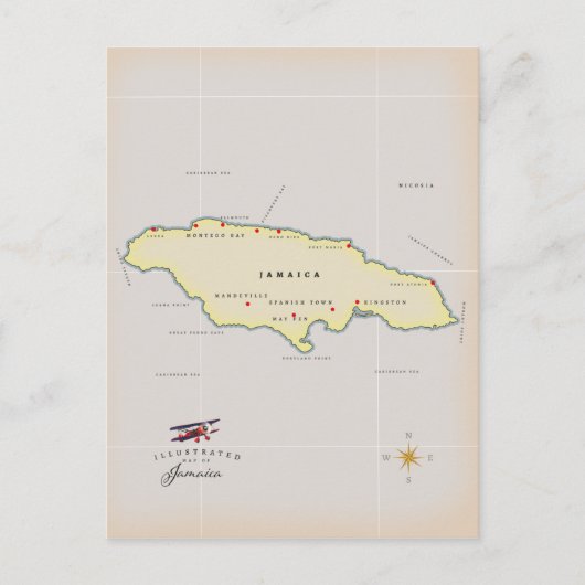 Geïllustreerde kaart van Jamaica. (Voorkant)