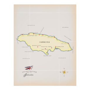 Geïllustreerde kaart van Jamaica. Foto Afdruk