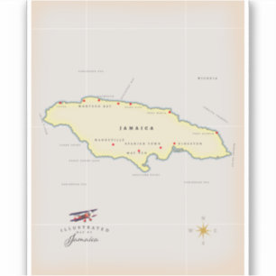 Geïllustreerde kaart van Jamaica. Sticker