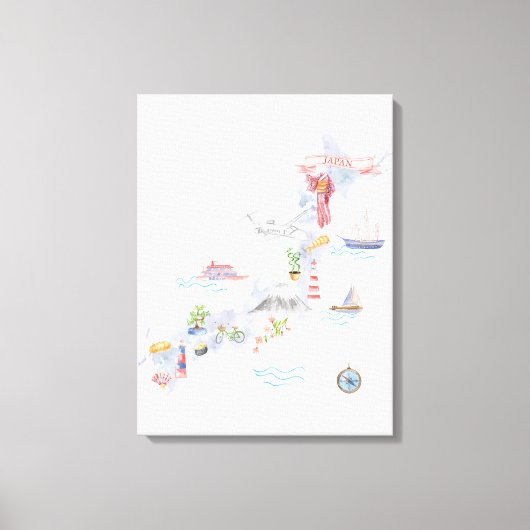 Geïllustreerde kaart van Japan Canvas Afdruk (Voorkant)
