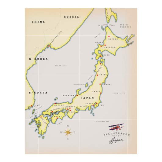 Geïllustreerde kaart van Japan Foto Afdruk (Voorkant)