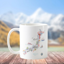 Geïllustreerde kaart van Japan Japanse cultuur Koffiemok