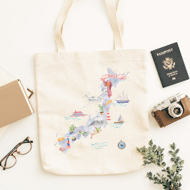 Geïllustreerde kaart van Japan Japanse cultuur Tote Bag