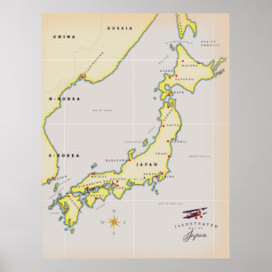 Geïllustreerde kaart van Japan Poster