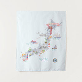 Geïllustreerde kaart van Japan Wandkleed