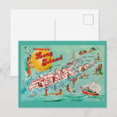 Geïllustreerde kaart van Long Island als ansichtka (Voorkant / Achterkant)