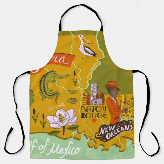 Geïllustreerde kaart van Louisiana: reishoogtepunt Schort