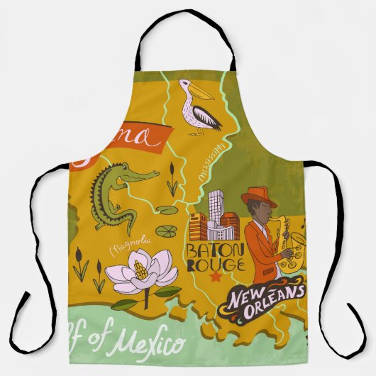 Geïllustreerde kaart van Louisiana: reishoogtepunt Schort (Voorkant)