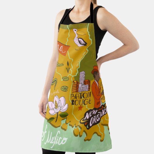 Geïllustreerde kaart van Louisiana: reishoogtepunt Schort (Insitu)