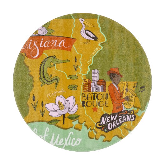 Geïllustreerde kaart van Louisiana: reishoogtepunt Snijplank (Voorkant)