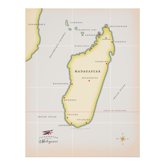 Geïllustreerde kaart van Madagaskar Foto Afdruk (Voorkant)