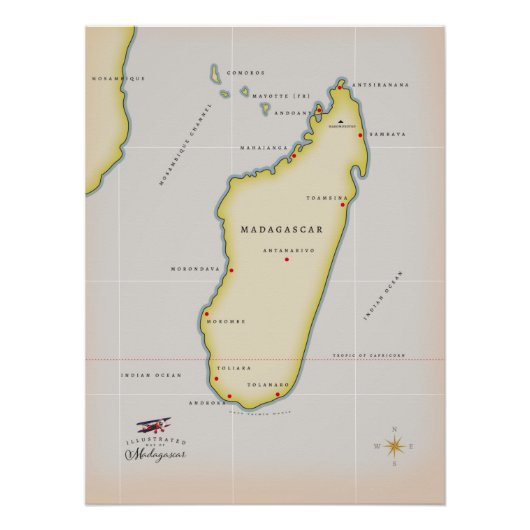 Geïllustreerde kaart van Madagaskar Perfect Poster (Voorkant)