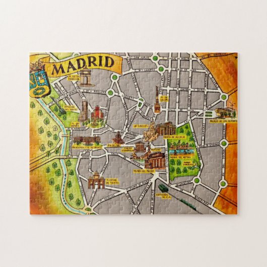 Geïllustreerde kaart van Madrid Jigsaw Puzzle Legpuzzel (Horizontaal)