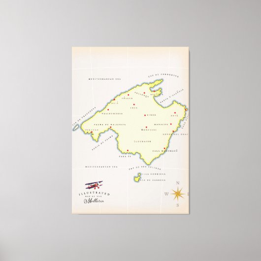 Geïllustreerde kaart van Mallorca Canvas Afdruk (Voorkant)