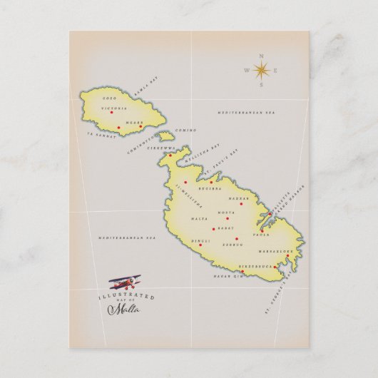 Geïllustreerde kaart van Malta (Voorkant)