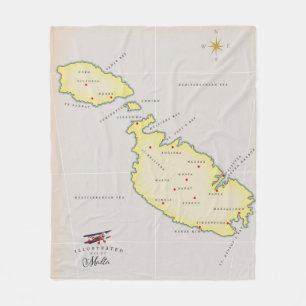 Geïllustreerde kaart van Malta Fleece Deken