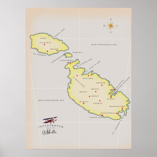 Geïllustreerde kaart van Malta Poster (Voorkant)