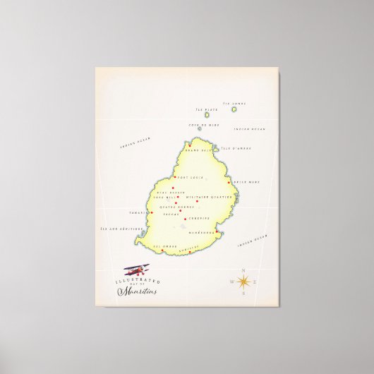 Geïllustreerde kaart van Mauritius Canvas Afdruk (Voorkant)