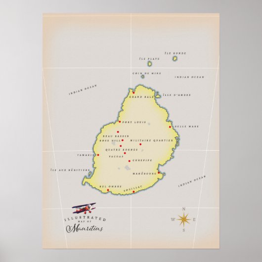 Geïllustreerde kaart van Mauritius Poster (Voorkant)