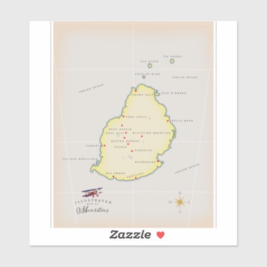 Geïllustreerde kaart van Mauritius Sticker (Vel)