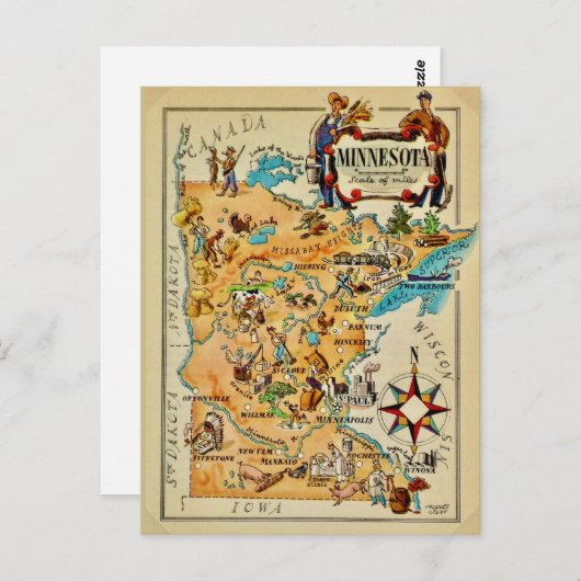 Geïllustreerde kaart van Minnesota (Voorkant / Achterkant)