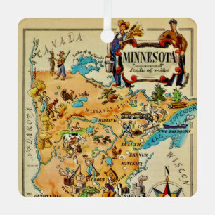 Geïllustreerde kaart van Minnesota Metalen Ornament