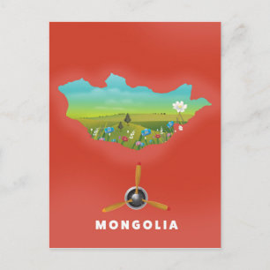 Geïllustreerde kaart van Mongolië toerisme poster.