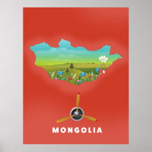 Geïllustreerde kaart van Mongolië toerisme poster. Poster