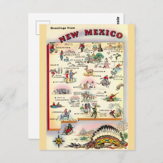 Geïllustreerde kaart van New Mexico (Voorkant / Achterkant)