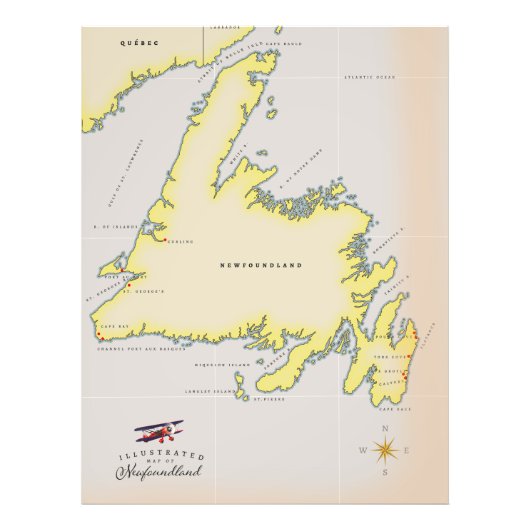 Geïllustreerde kaart van Newfoundland. Foto Afdruk (Voorkant)