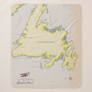 Geïllustreerde kaart van Newfoundland. Sherpa Deken