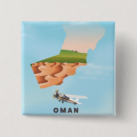 Geïllustreerde kaart van Oman reisposter Vierkante Button 5,1 Cm (Voorkant)