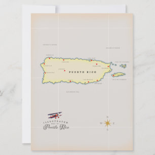 Geïllustreerde kaart van Puerto Rico.