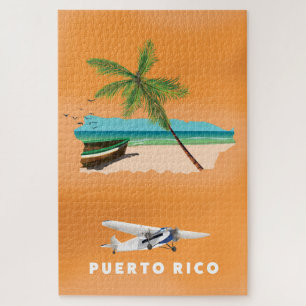 Geïllustreerde kaart van Puerto Rico reisposter. Legpuzzel