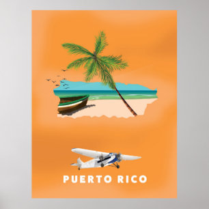 Geïllustreerde kaart van Puerto Rico reisposter. Poster