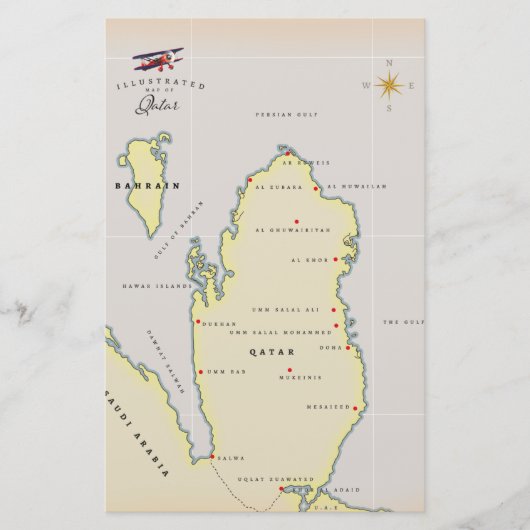 Geïllustreerde kaart van Qatar (Voorkant)