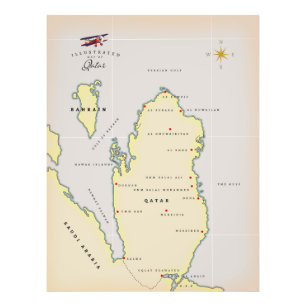 Geïllustreerde kaart van Qatar Foto Afdruk