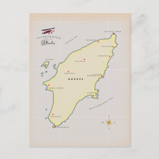 Geïllustreerde kaart van Rhodos. (Voorkant)