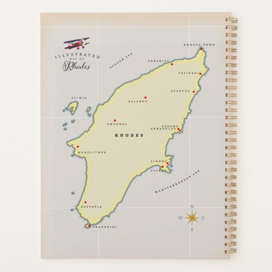 Geïllustreerde kaart van Rhodos. Planner (Achterkant)
