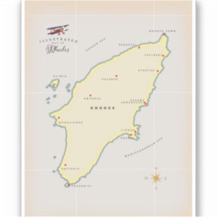 Geïllustreerde kaart van Rhodos. Sticker