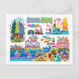Geïllustreerde kaart van Santa Cruz met promenade,