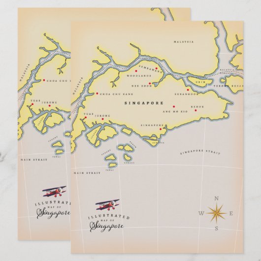 Geïllustreerde kaart van Singapore (Voorkant / Achterkant)