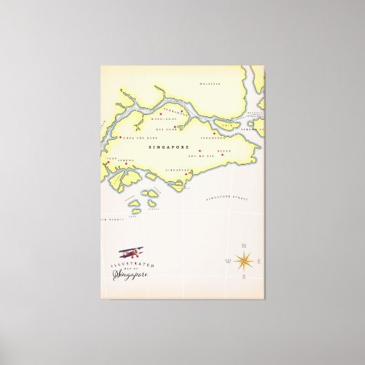 Geïllustreerde kaart van Singapore Canvas Afdruk (Voorkant)
