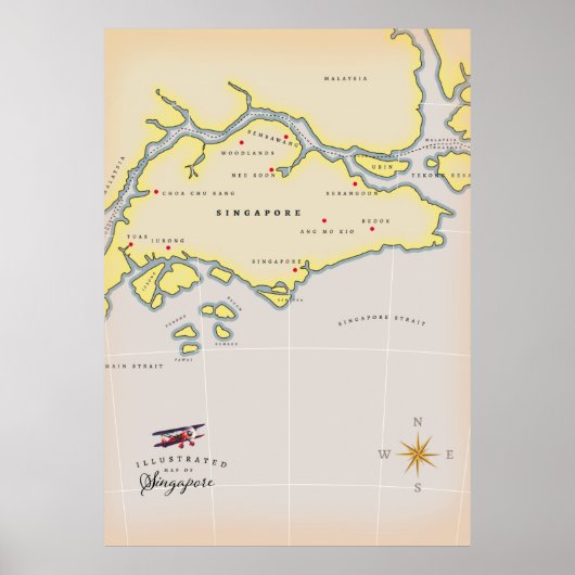 Geïllustreerde kaart van Singapore Poster (Voorkant)