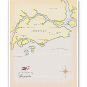 Geïllustreerde kaart van Singapore Sticker