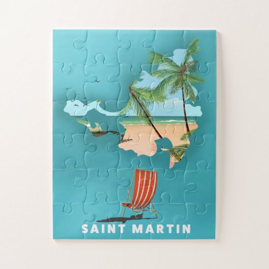 Geïllustreerde kaart van Sint Maarten. Legpuzzel (Verticaal)