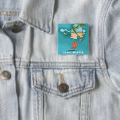 Geïllustreerde kaart van Sint Maarten. Vierkante Button 5,1 Cm (In situ)
