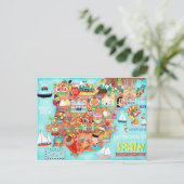 Geïllustreerde kaart van Spanje (Briefkaart) (Staand voorkant)