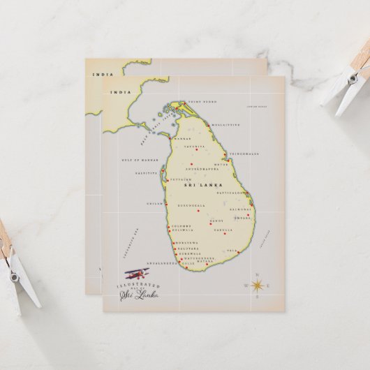 Geïllustreerde kaart van Sri Lanka (Voorkant / Achterkant in situ)